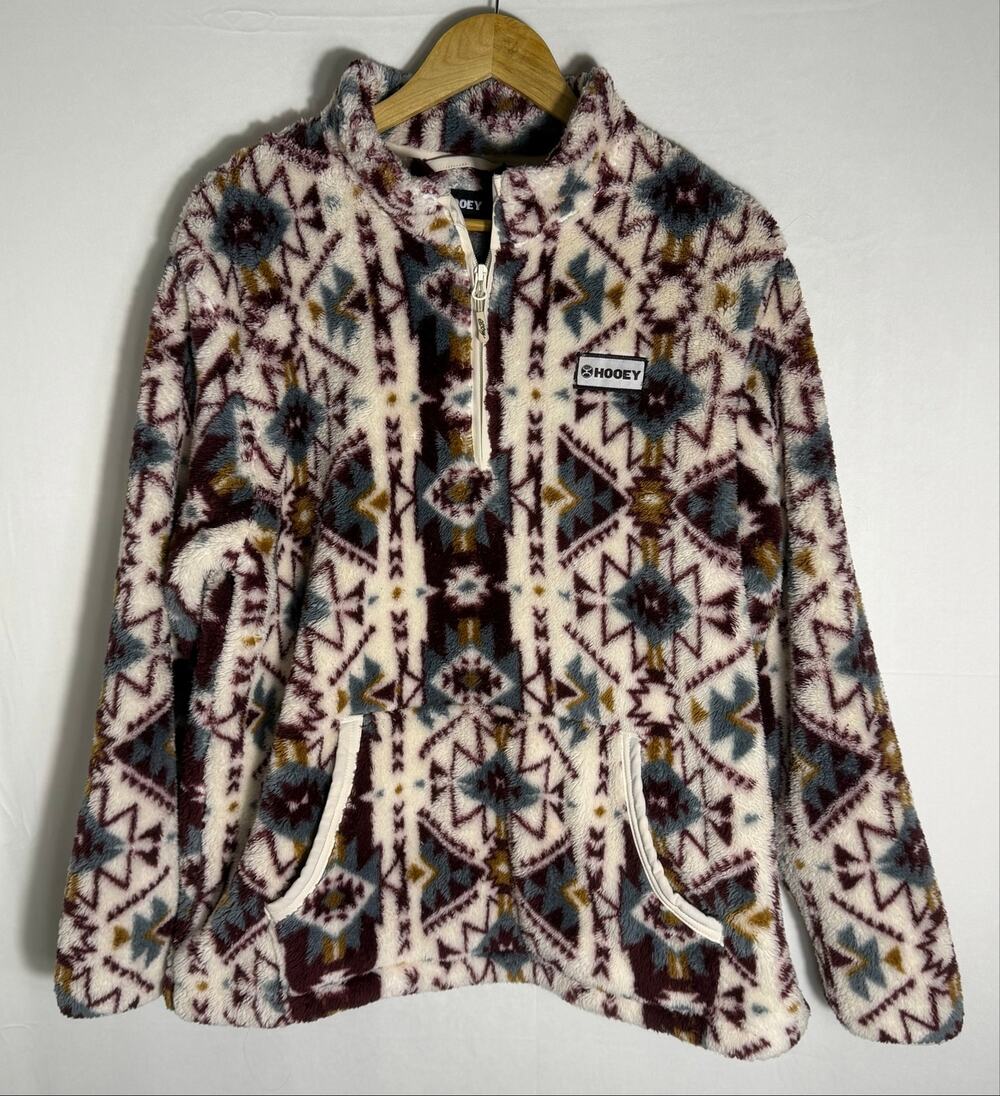 Hooey Aztec Fleece Pullover 1/4 Zip Southwestern Boho Western Large